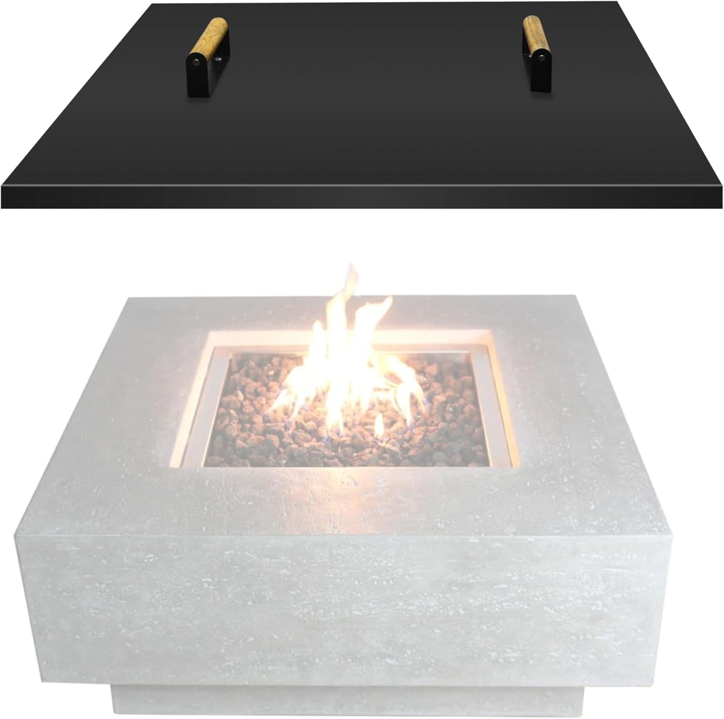 Febtech -38" Square Fire Pit Snuffer lid - Carbon Steel Firepit Pan Lid for 36" Fire Pit- Steel Cover with Wooden Handles Shield for Outdoor FirePit Burner Cover Camping