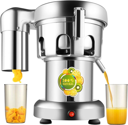Commercial Juice Extractor, 370W 2800RPM 110V Electric Centrifugal Juicer Machine Heavy Duty Stainless Steel Whole Vegetable Fruit Juice Maker Squeezer for Families, Hotels, Restaurants, Cafes