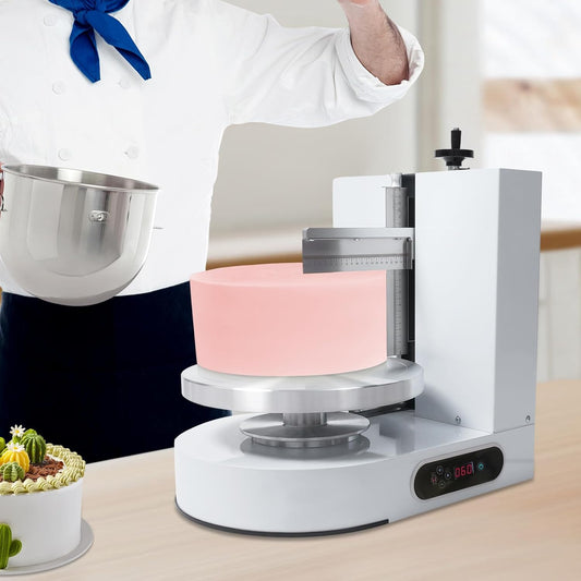 200W Automatic Cake Decorating Machine, Professional Cream Jam Spreader for 4-12 Inch Cakes with Turntable, 60-320RPM Adjustable Icing Smoother (White)