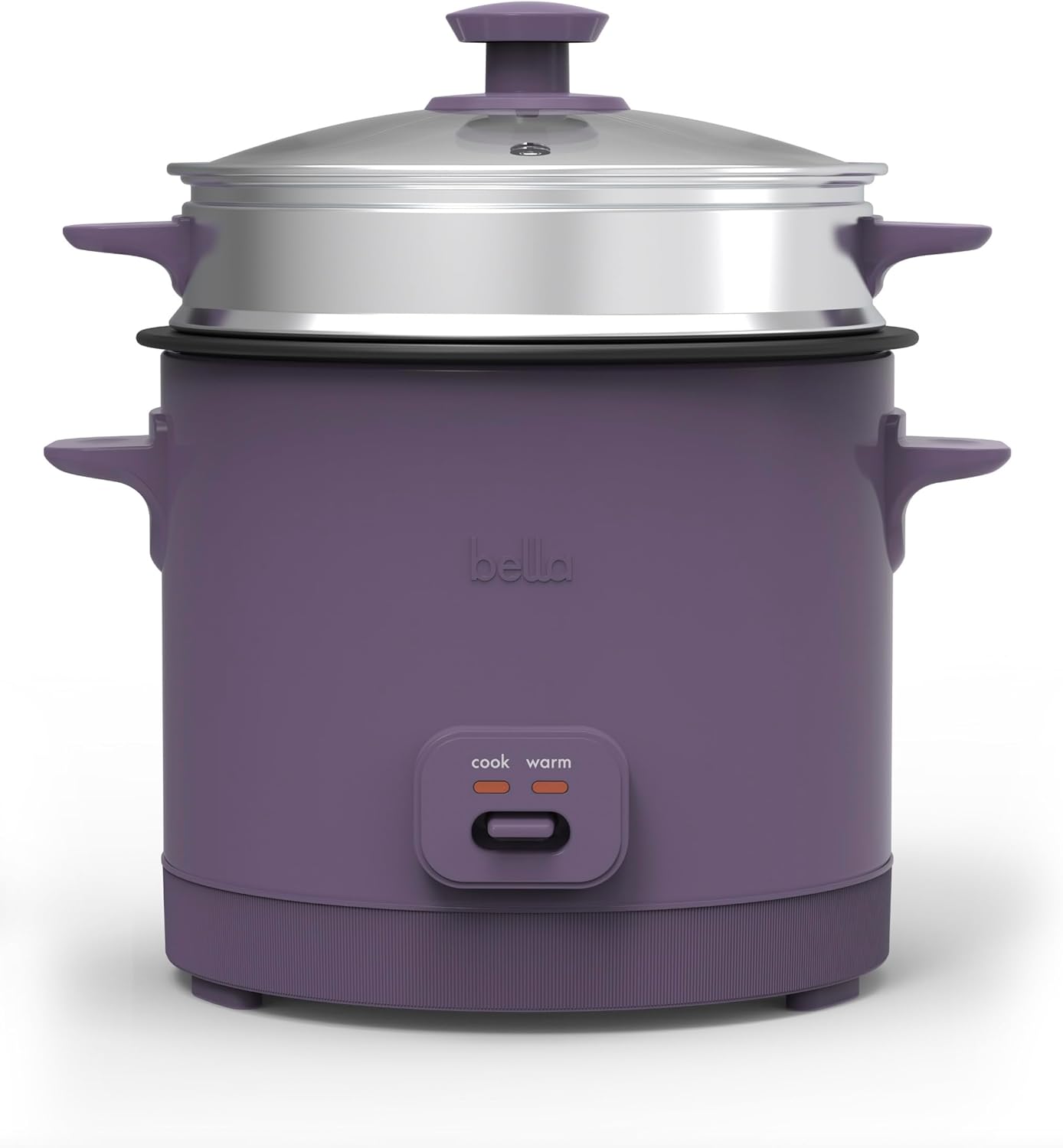 bella 16 Cup Rice Cooker with Steamer, Dishwasher Safe Steaming Basket, Rice Paddle and Measuring Cup, Removable Nonstick Cooking Bowl, Automatic Keep Warm Function\u200B, 400 Watt, Plum