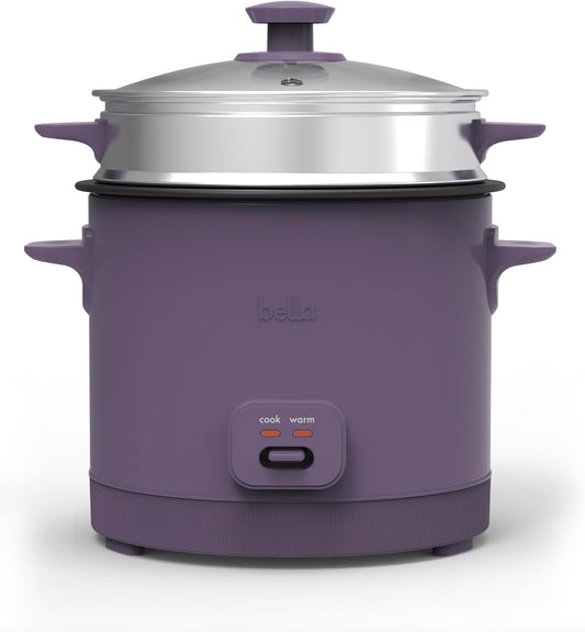 bella 16 Cup Rice Cooker with Steamer, Dishwasher Safe Steaming Basket, Rice Paddle and Measuring Cup, Removable Nonstick Cooking Bowl, Automatic Keep Warm Function\u200B, 400 Watt, Plum