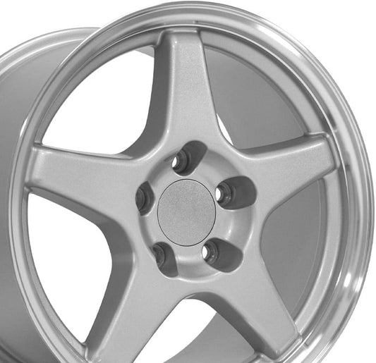 OE Wheels CV01 17 Inch Rim Fits Corvette C4 ZR1 Style 5x120.65 17x9.5 Gloss Silver Machined Lip - Hollander 5035 (1)