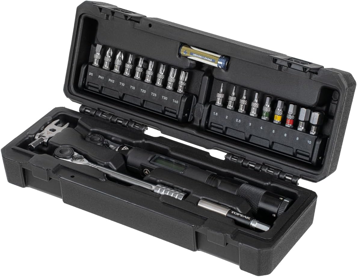 Topeak Torq Stick Pro Digital Torque Wrench Set (TT2631) – 1–20 Nm Range, Digital Display with Audible/Vibration Alerts, 22-Piece Bit Set, Ratchet Rocket HD, 8mm Open-End Wrench, Compact Carry Case