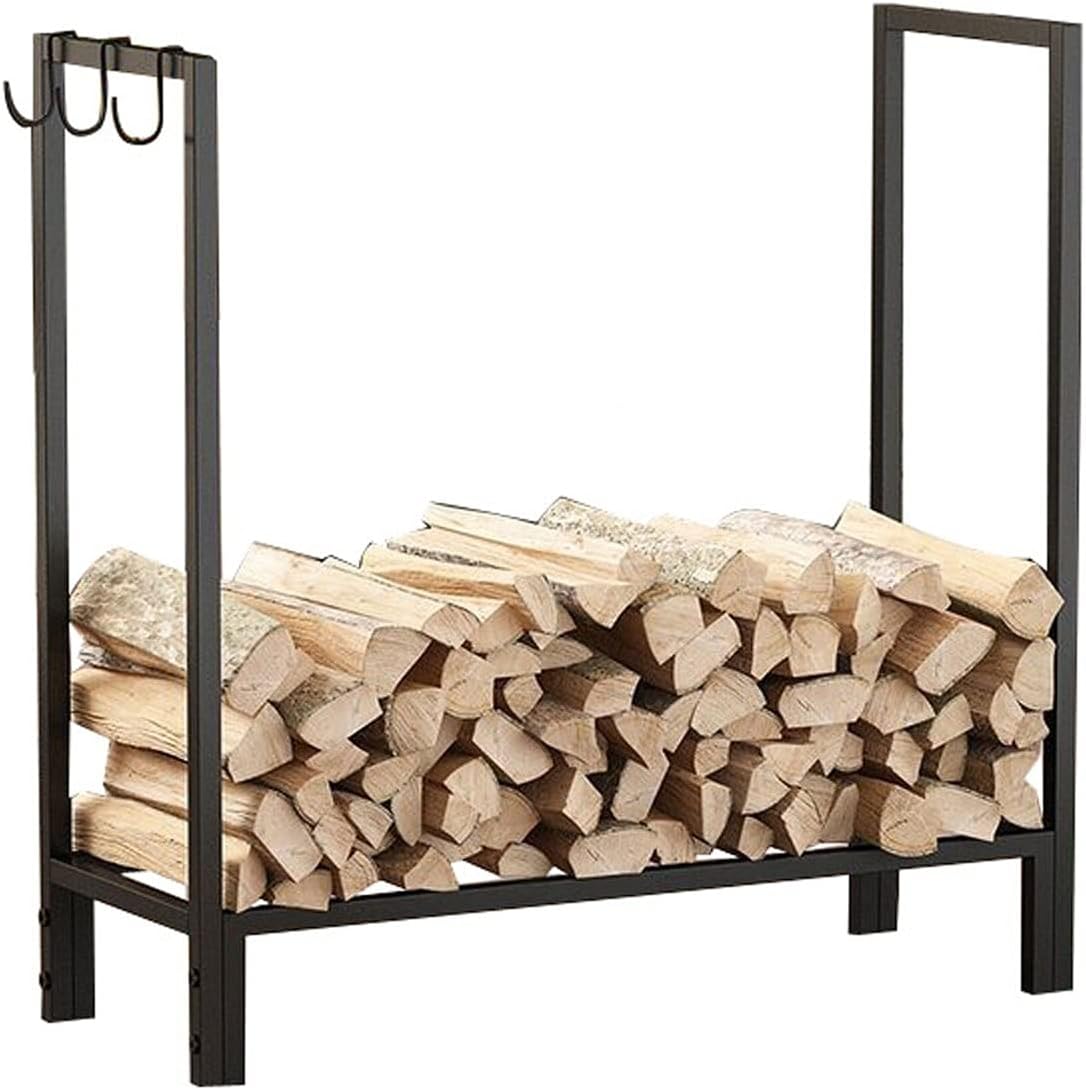Metal and Wood Fireplace Stove Fire Pit Rack Backyard Porch Firewood Holder Large Capacity Lumber Storage Shelf