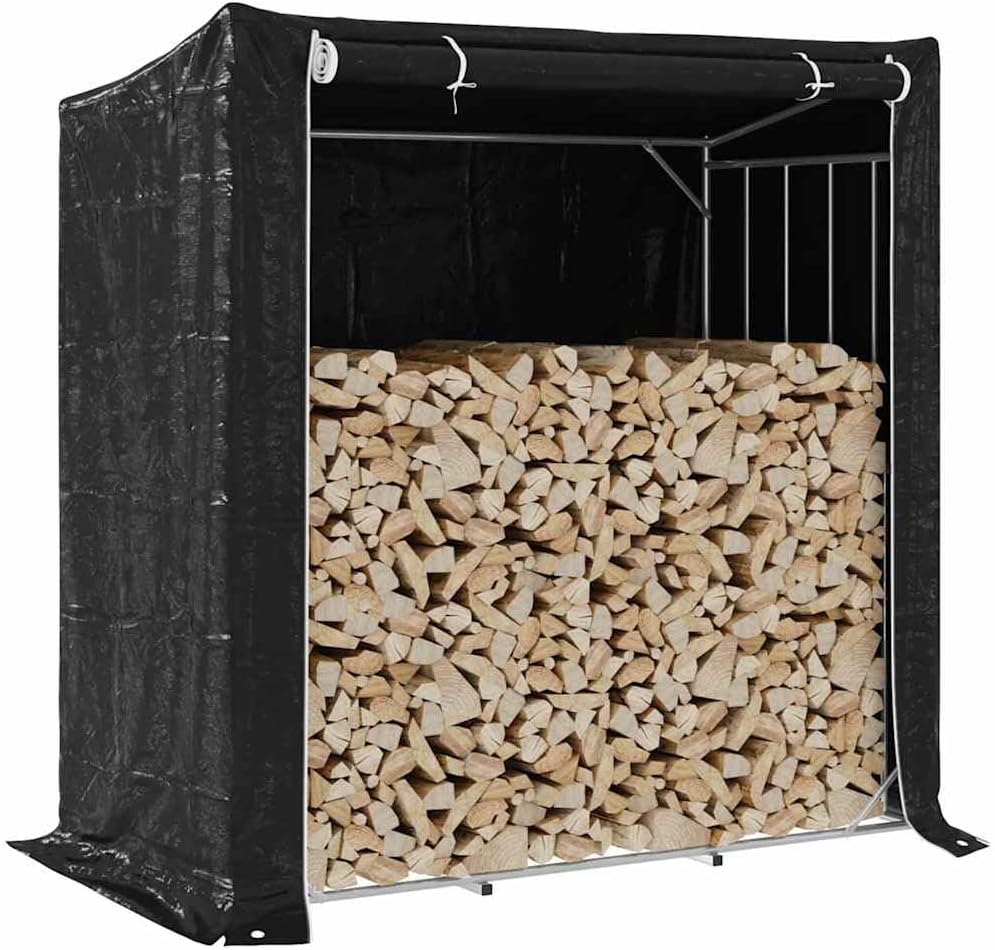 WEMYUFURN Heavy-Duty Galvanized Steel Firewood Rack with Zippered Waterproof Cover, Large Capacity Elevated Log Holder for Optimal Airflow and Moisture Protection