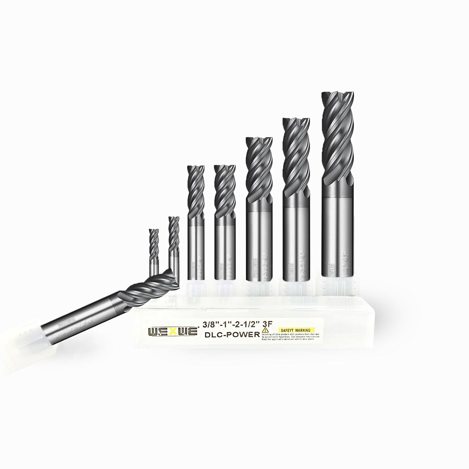 (8pcs 1\/8" 3\/16" 1\/4" 5\/16" 3\/8" 1\/2" 5\/8" 3\/4") WEXWE Tools Carbide End Mills Set, TiAlCN Coating, CNC Mill Bits for Steel Materials,4 Flute Solid Carbide Square End Mills