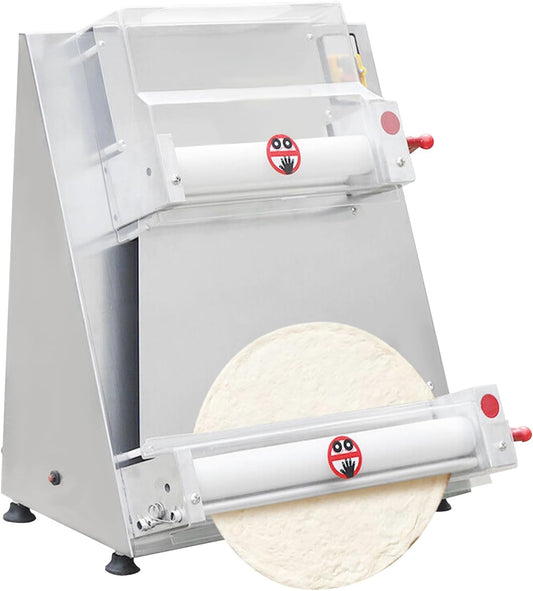 4-16” Semi-automatic Pizza Dough Roller Mill, 110V 370W Commercial Electric Pizza Dough Roller Rolling Pin Pastry Press, for Pasta, Pizza, Bread and Pasta Making Equipment