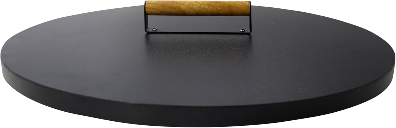 30” firepit lid round for inside up to 28” gas fire pit lid for Outdoor Fireplace Cover Lid - Steel fire pit metal cover with Wooden Handle & Powder Coated Snuffer Lid for Round Patio Fire Pit Ring
