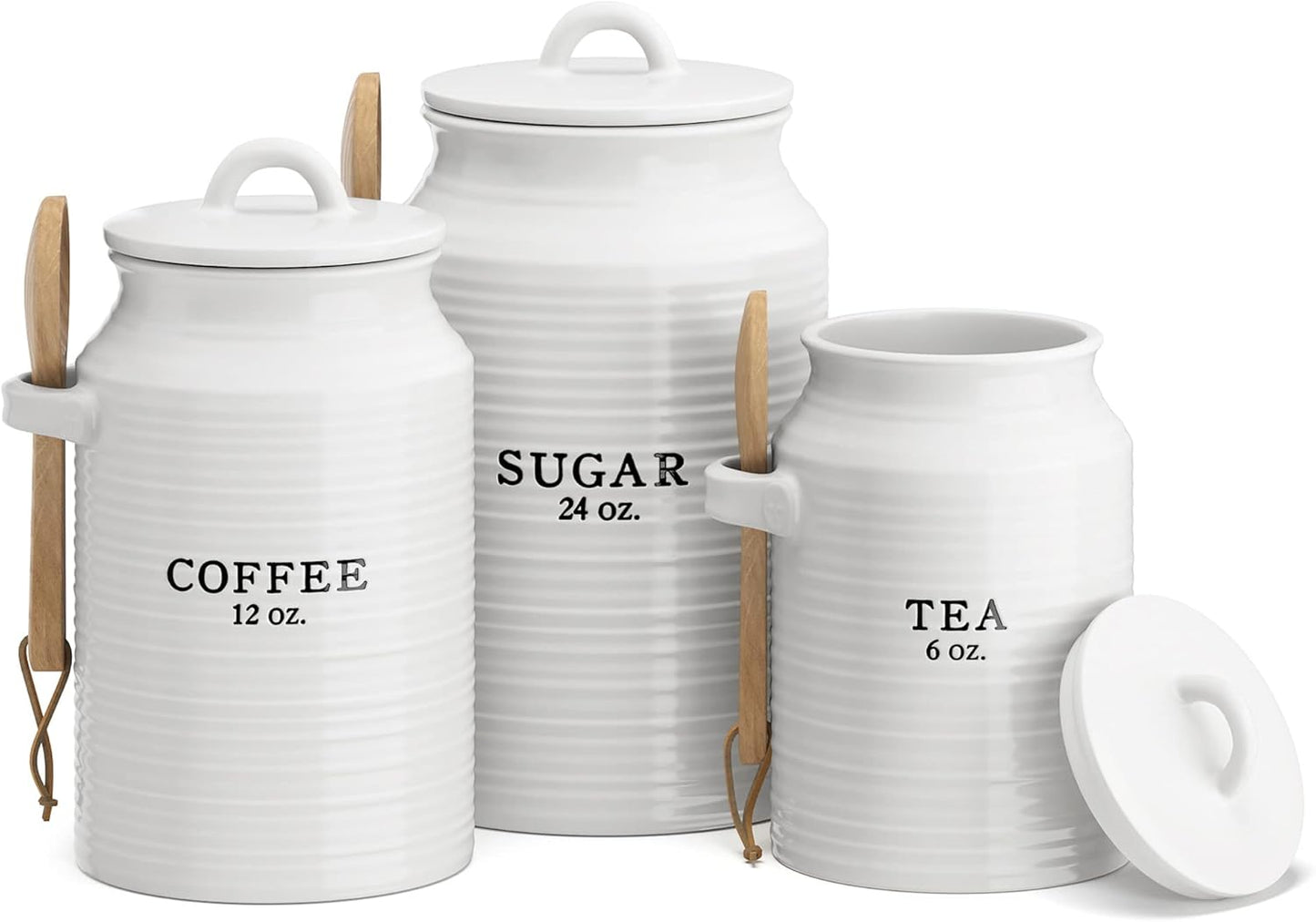 Barnyard Designs Canister Set for Kitchen Counter, Coffee Tea Sugar Container Ceramic Set, Decorative Canisters, Rustic Farmhouse Canister Jars, White (Coffee\/Sugar\/Tea)