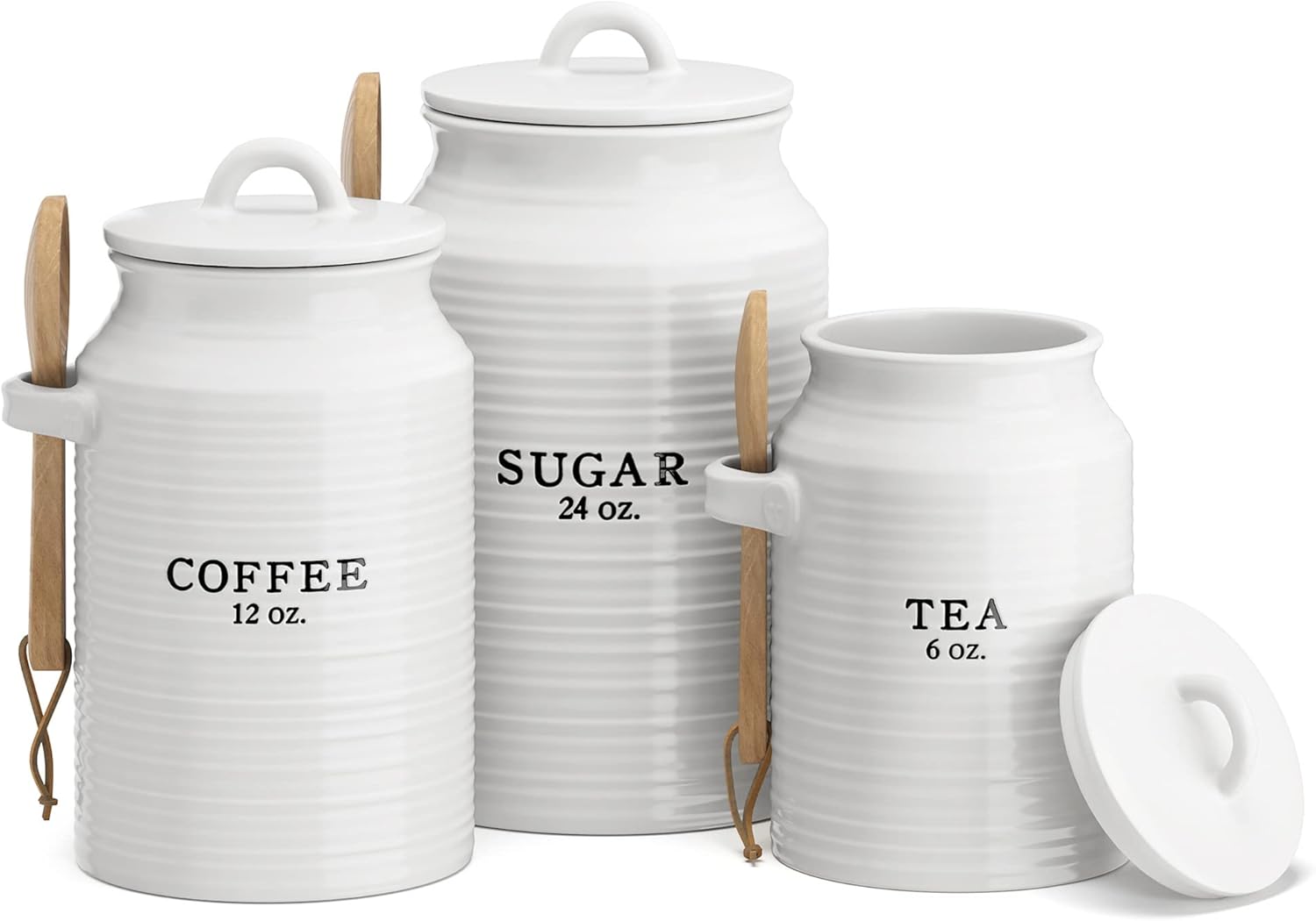 Barnyard Designs Canister Set for Kitchen Counter, Coffee Tea Sugar Container Ceramic Set, Decorative Canisters, Rustic Farmhouse Canister Jars, White (Coffee\/Sugar\/Tea)
