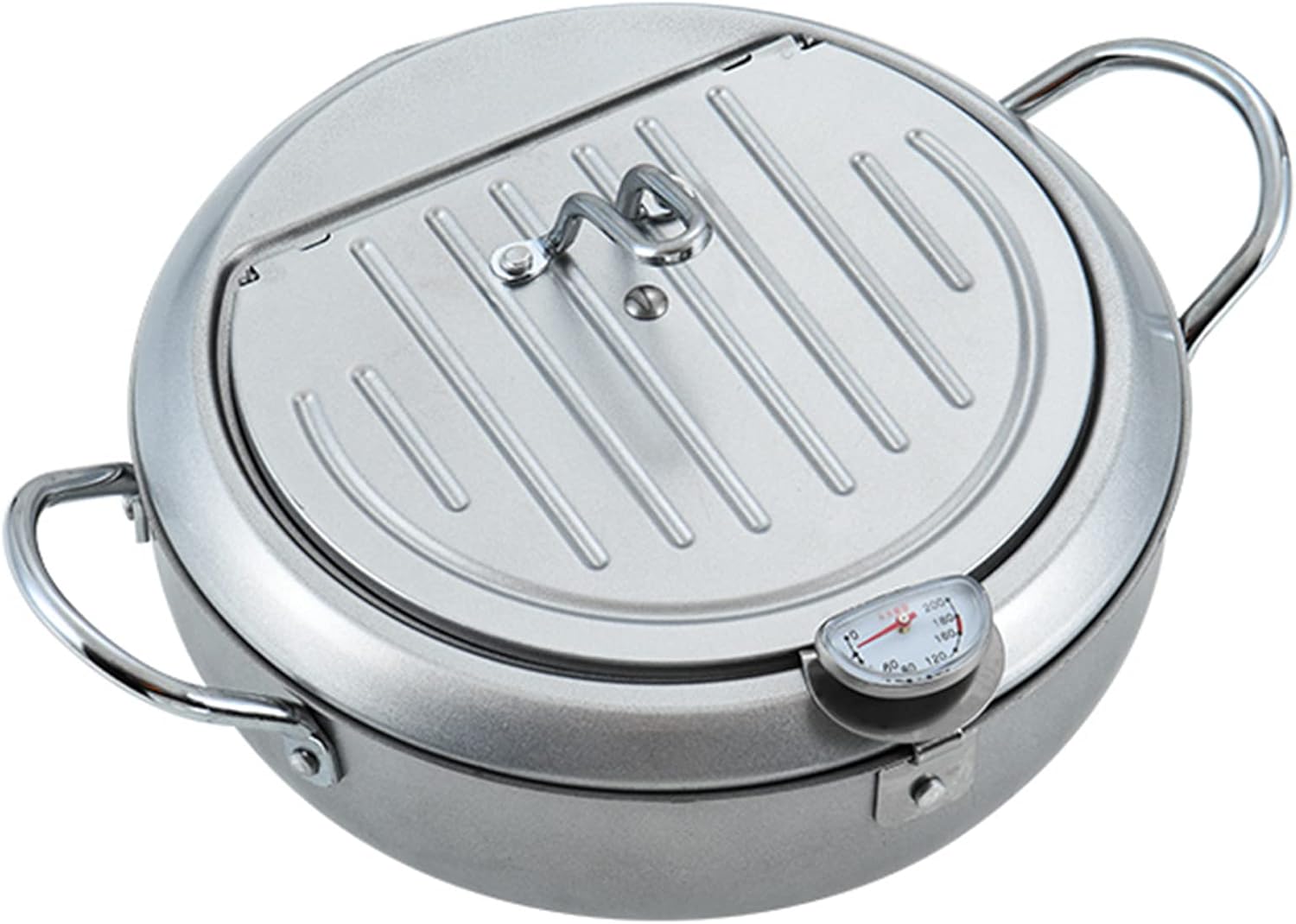 Cooking Pot, Tempura Deep Frying Pot Japanese Wrought Iron Deep Fat Fryer with A Thermometer and Oil Drip Rack Non Stick Chip Pan Fryer for Chicken, Shrimp, French Fries