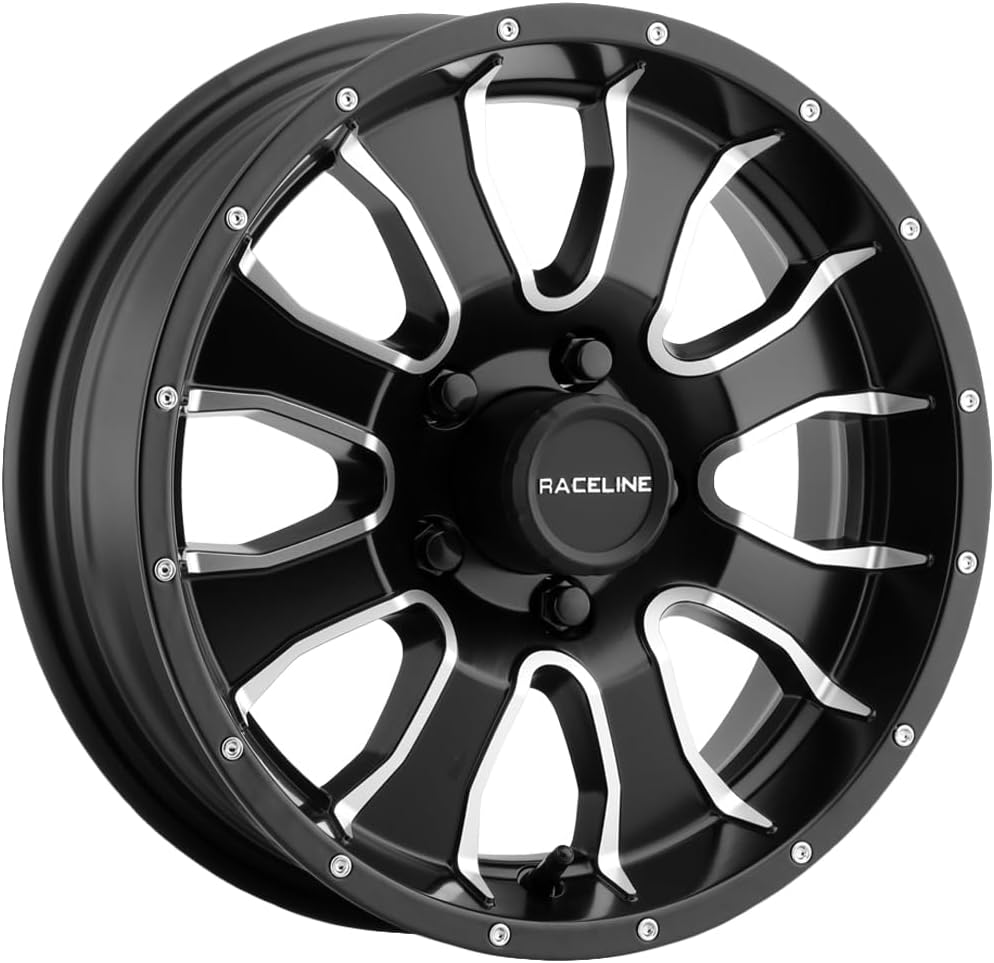 Raceline Wheels Aluminum Trailer Wheels 860M MAMBA TR Black w\/Machined Spokes 14X6" 5X114.3 Bolt Pattern 0mm Offset\/(3.5"B\/S), 8 Split Spoke Design, Utility, Boat Trailer Automotive Wheels