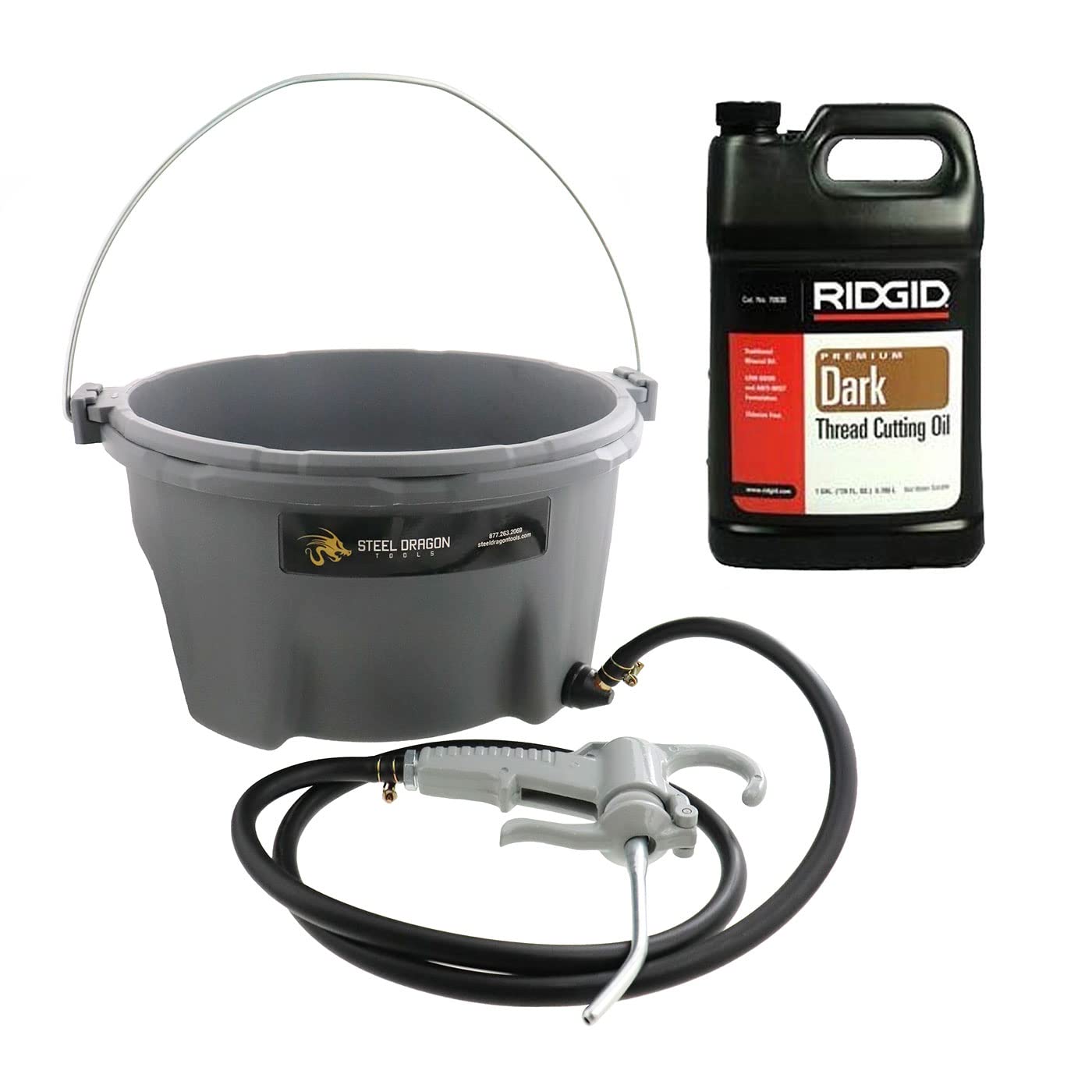 Steel Dragon Tools 418 Handheld Oiler Bucket 10883 and 1 Gallon of Premium Dark Pipe Threading Oil for 300 535 700 12R