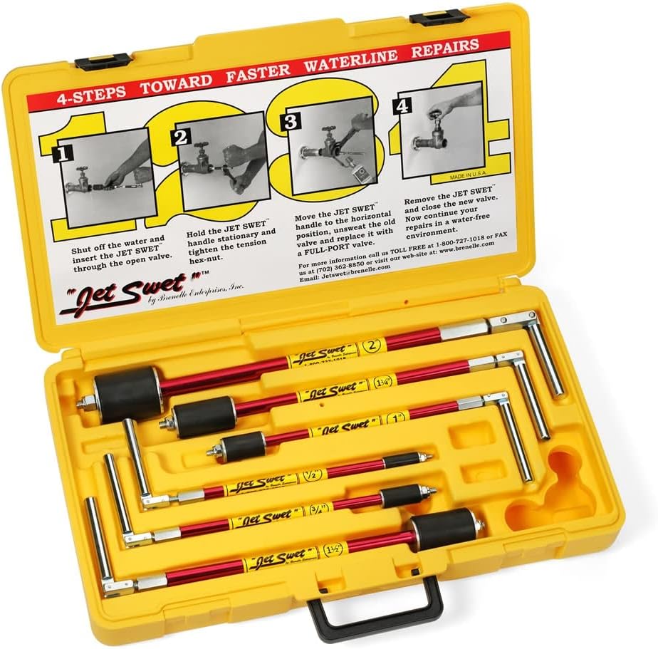 Jet Swet 6100 Kit - Water Stopper for Pipes 1/2" to 2", 6 Tools + PVC Heavy Duty Carrying case, Pro Grade Plumbing Plugs, Faster Copper PVC Water Line Repairs 65 PSI, Solder Without Draining
