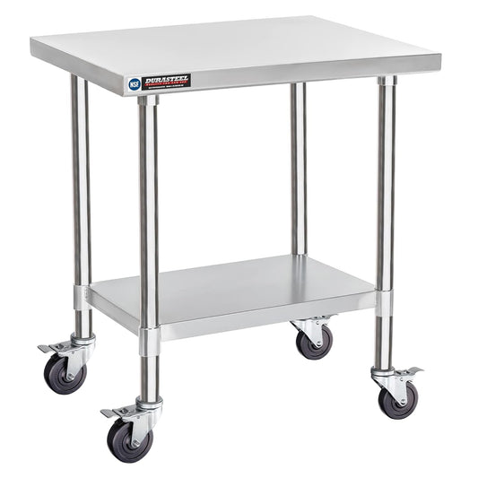DuraSteel 24x30 NSF Stainless Steel Cart Work Table - Heavy Duty Rolling Food Prep Table Countertop Island - Metal Utility Cart on Wheels Caster, Grill Stand Storage Outdoor Kitchen Tables Bar Top
