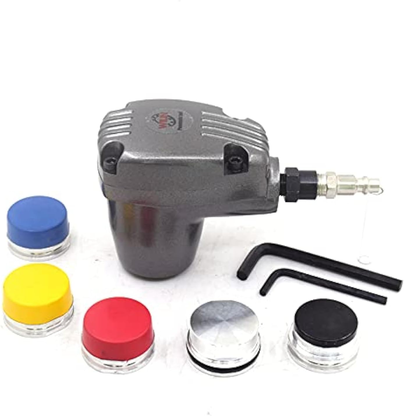 Air Palm Hammer Automatic Hammers Auto Handheld Pneumatic Hammer Dead Blow 1000 Stroke with 6 Tips Different Hardness Hammer Heads for Body Repair Plastic Inlay Assembly