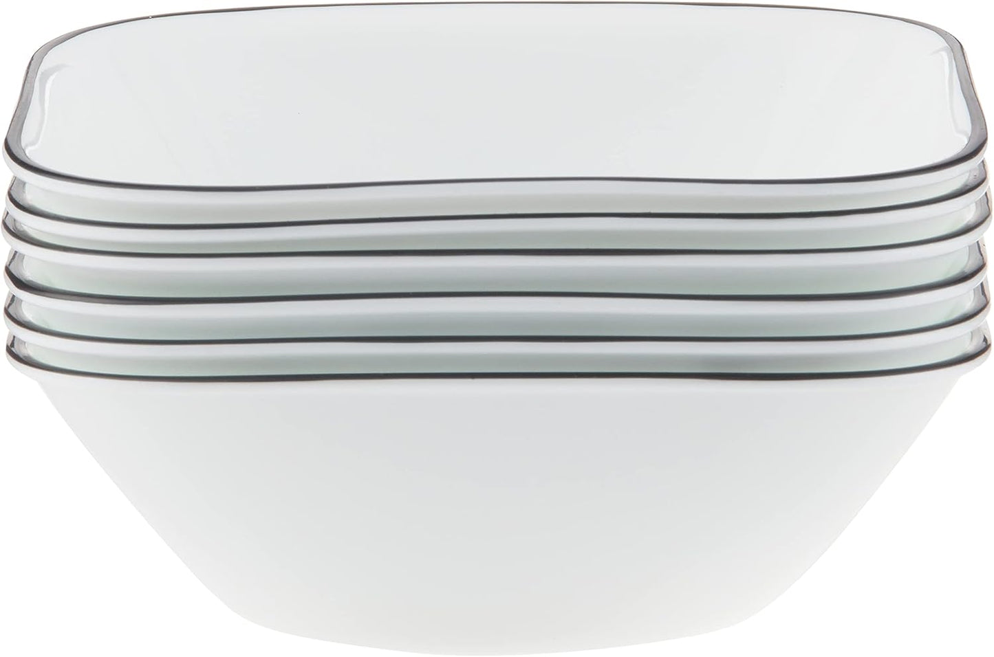 Corelle Vitrelle 6-Piece (22-Oz) Cereal Soup Bowls, Triple Layer Glass and Chip Resistant, Lightweight Square Dinnerware Bowl Set, Simple Lines