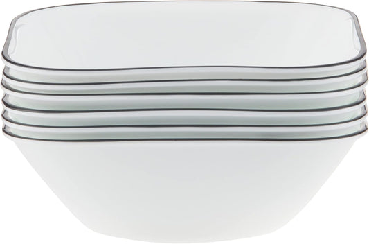 Corelle Vitrelle 6-Piece (22-Oz) Cereal Soup Bowls, Triple Layer Glass and Chip Resistant, Lightweight Square Dinnerware Bowl Set, Simple Lines