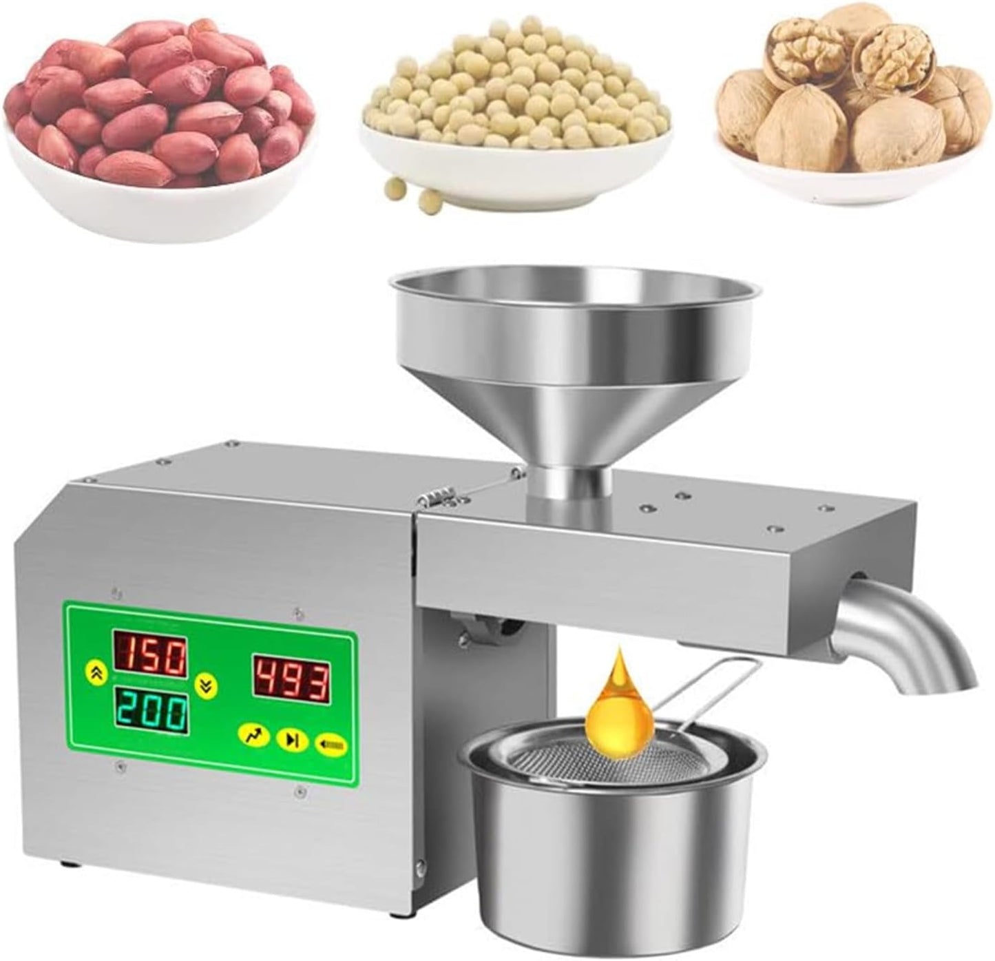 1500W Automatic Oil Press Peanut Household Hot Cold Oil Press Machine Stainless Steel Intelligent Temperature Control Oil Presser, 43×15×28cm