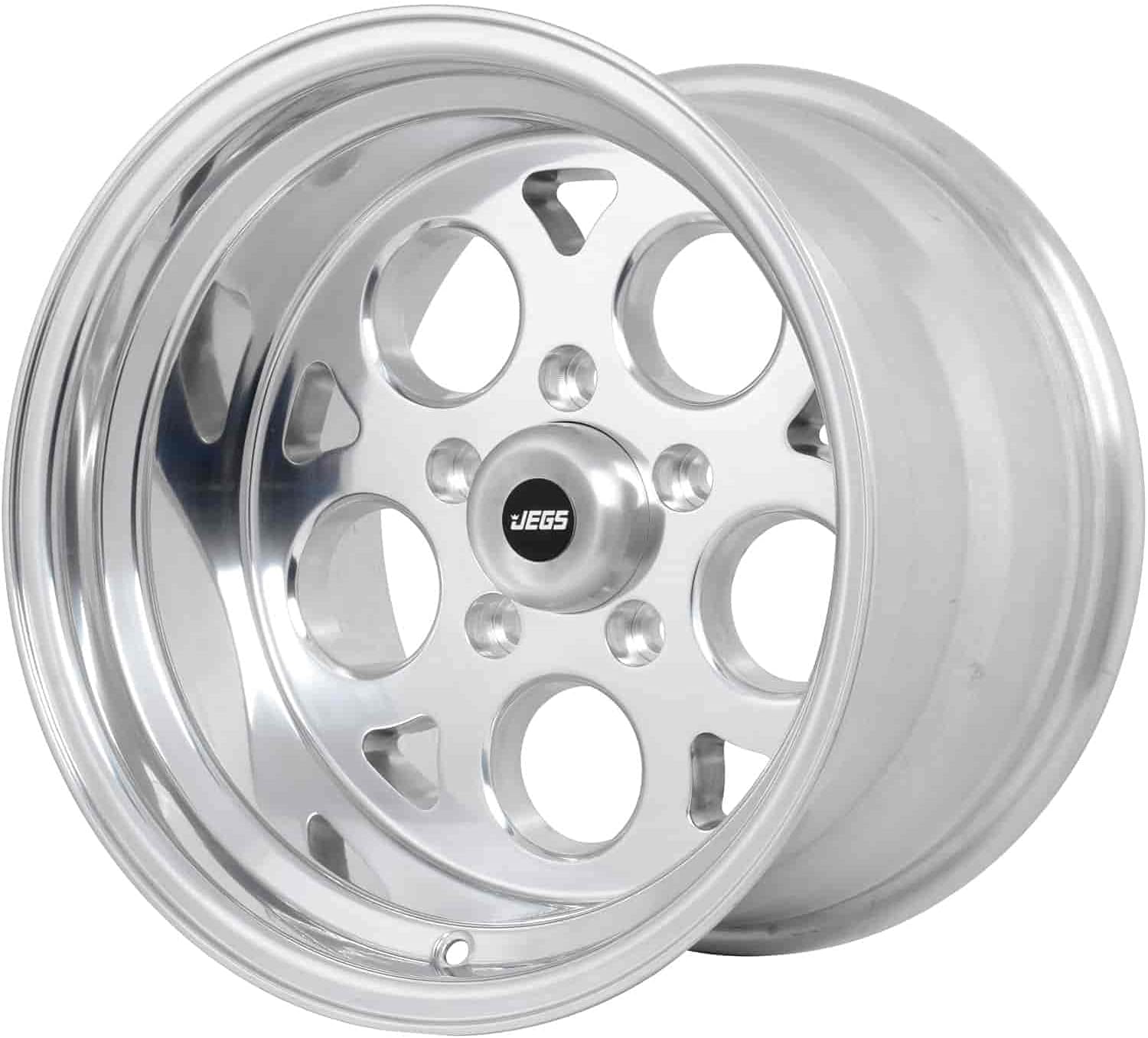 JEGS SSR Mag Wheel 15” x 10” | 5 x 4.5” Wheel Bolt Pattern Spacing | -25 mm Offset | 4.5” Backspacing | Polished Aluminum Finish | 3.27” Center Bore | Includes Center Cap