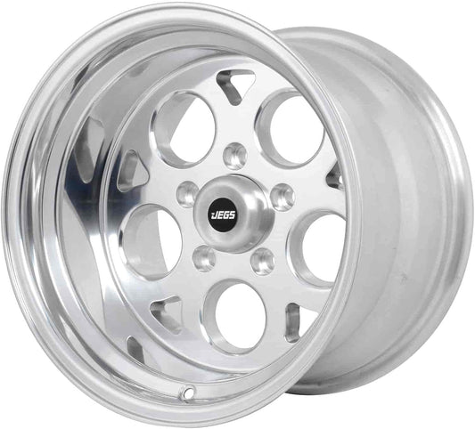 JEGS SSR Mag Wheel 15” x 10” | 5 x 4.5” Wheel Bolt Pattern Spacing | -25 mm Offset | 4.5” Backspacing | Polished Aluminum Finish | 3.27” Center Bore | Includes Center Cap