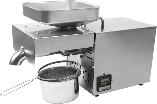 Automatic Oil Press Machine Stainless Steel Presser Intelligent Control Hot\/Cold Oil Press for Nuts Walnut Linseed Olive Kernel Almond Rapeseed Sesame (1500W(2 kg per hour))