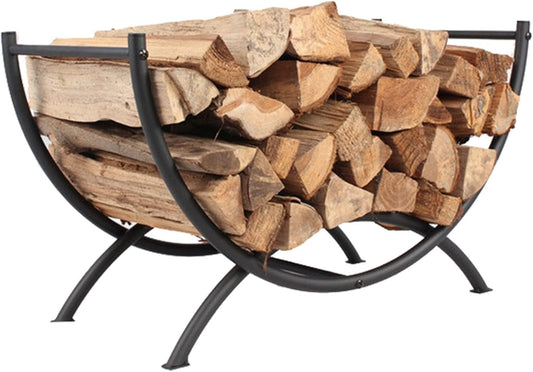 Firewood Rack Holder - Indoor & Outdoor Semicircle Log Store for Fireplace, Camper & Patio - Compact Design for Deck, Shed & Porch