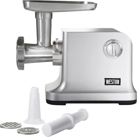Weston Electric Meat Grinder & Sausage Stuffer, #12 750 Watt, 1 HP Motor, Grinds 4 lbs Per Minute, Includes Stainless Steel Grinding Plates, Die-Cast Aluminum (33-1301-W)