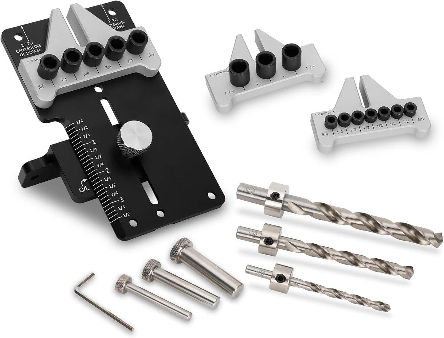 Margars 08350MK Dowelling Jig Kit Master Kit, Dowelling Jig Kit for Precision Woodworking Joinery Tool with 1/4’’, 3/8’’, 1/2’’ Dowelling Kits, CNC Machined for Durability and Long-lasting