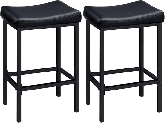 HOOBRO Bar Stools, Set of 2 Bar Chairs, Counter Height Stools, Saddle Barstools with Curved Surface, 24.8 Inches, 2.4" Thick Upholstery, for Kitchen, Dining Room, Cafe Black BB10BY01