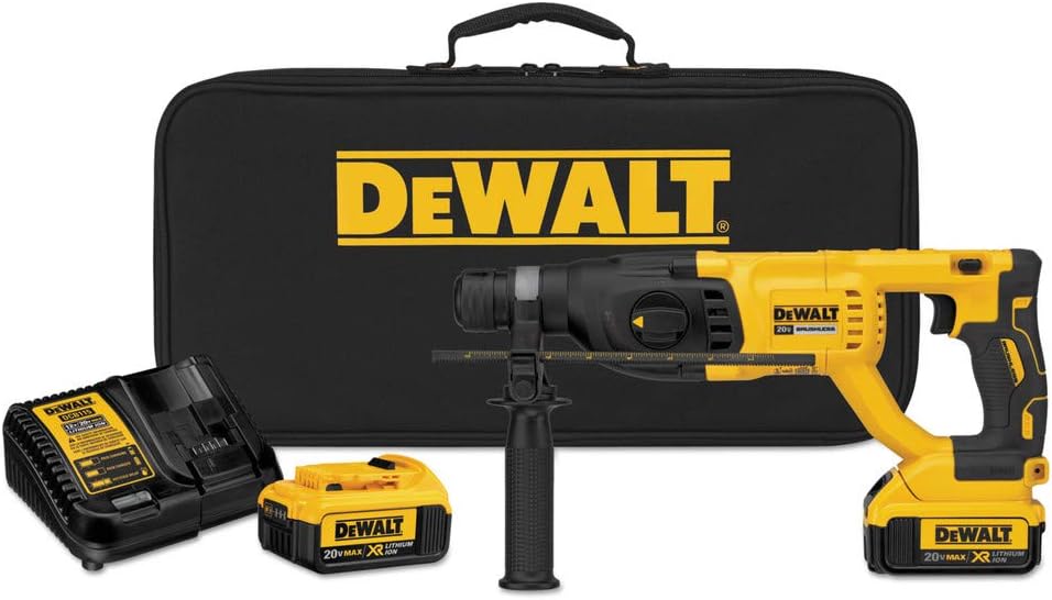 DEWALT DCH133M2 20V Max XR Brushless 1\u201D D-Handle Rotary Hammer Kit