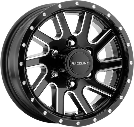 Raceline Wheels Aluminum Trailer Wheels 820 TWISTED Gloss Black Machined, 15X6" 6X139.7 Bolt Pattern 0mm Offset\/(3.5"B\/S), 10 Spoke Twist Design, Utility, Boat Trailer Automotive Wheels