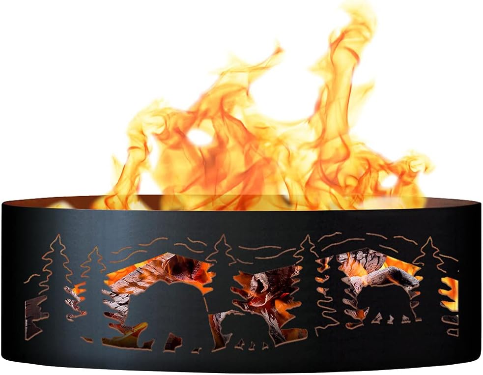 PD Metals BCR00430 Bear N Cubs Unpainted 12 in. Tall 30 in. Diameter Outdoor Fire Ring 30 x 30 x 12 in. Rustic Black Color