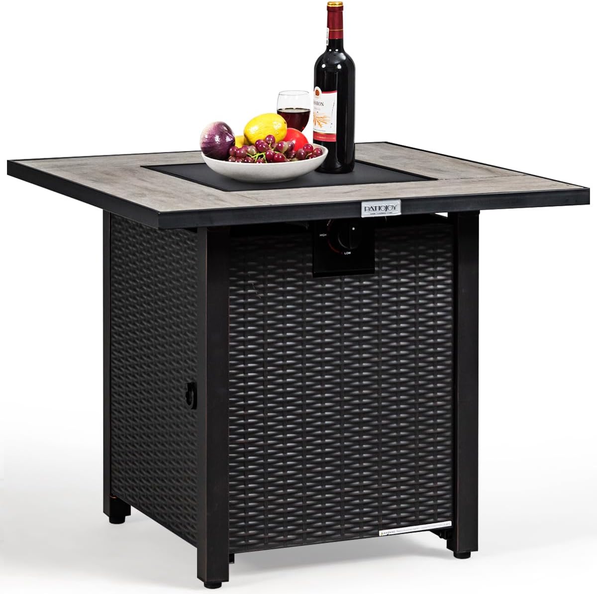 COSTWAY 30" Propane Gas Fire Table, Patio Square Fire Pit Table w/Stainless Steel Burner, 50,000 BTU Heat Output, Elegant Tile Tabletop, PVC Cover Perfect for Poolside, Backyard