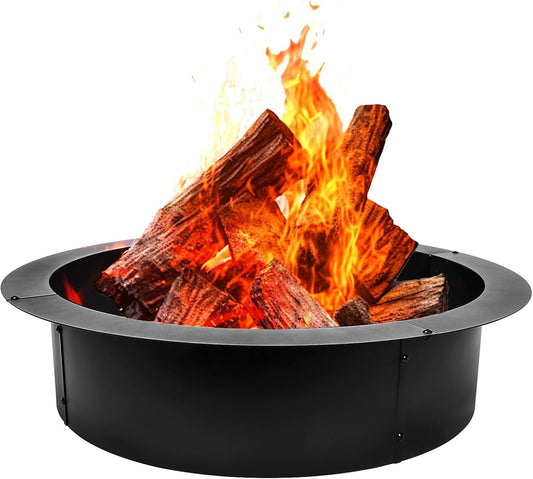 Fire Pit Ring 36-Inch Outer\/30-Inch Inner Diameter for Outside, Heavy Duty Steel Wood Burning Fire Pit Ring Insert, DIY Ring Insert, Easy Setup Above or In-Ground for Backyard, Camping, Black