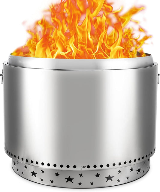 27" Smokeless Fire Pit with Air Switch, Outdoor Firepit Bonfire with Removable Stand and Ash Pan, Wood Burning\/Portable\/Stainless Steel, Fireplace for Camping for Backyard Patio Picnic