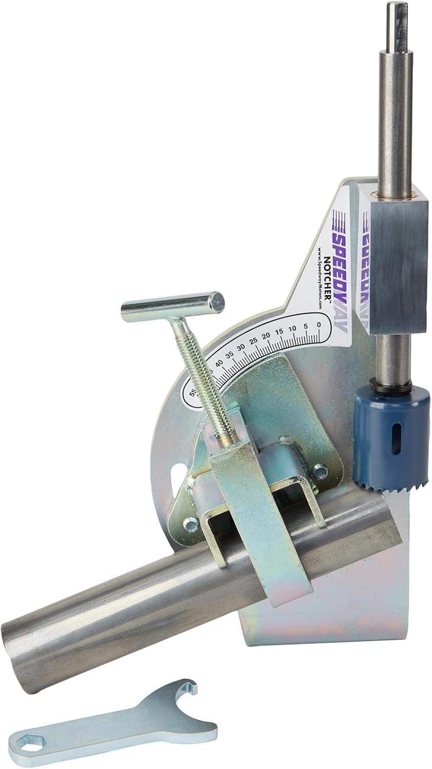 Speedway Motors Speedy Notcher Tubing & Pipe Notching Tool for Roll Cages & Fabrication, Fits 9/16–2” Round or 1-1/2” Square Tubing, Built-In Protractor Gauge, 40°–90° Angle Cuts