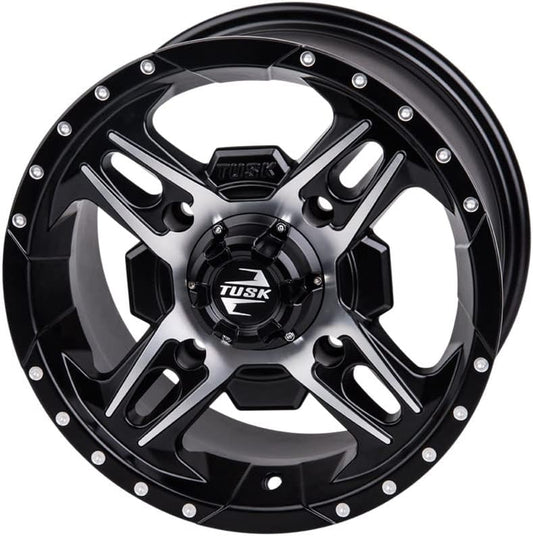 4/110 Tusk Beartooth Wheel 12x7 5.0 + 2.0 Machined/Black For Kawasaki BRUTE FORCE 750 4x4i 2005-2022,2024