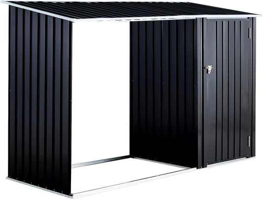 Outdoor Firewood Storage Shed - Galvanized Steel Garden Shed with Log Holder, Weather-Resistant Outdoor Storage Solution for Patio, Anthracite