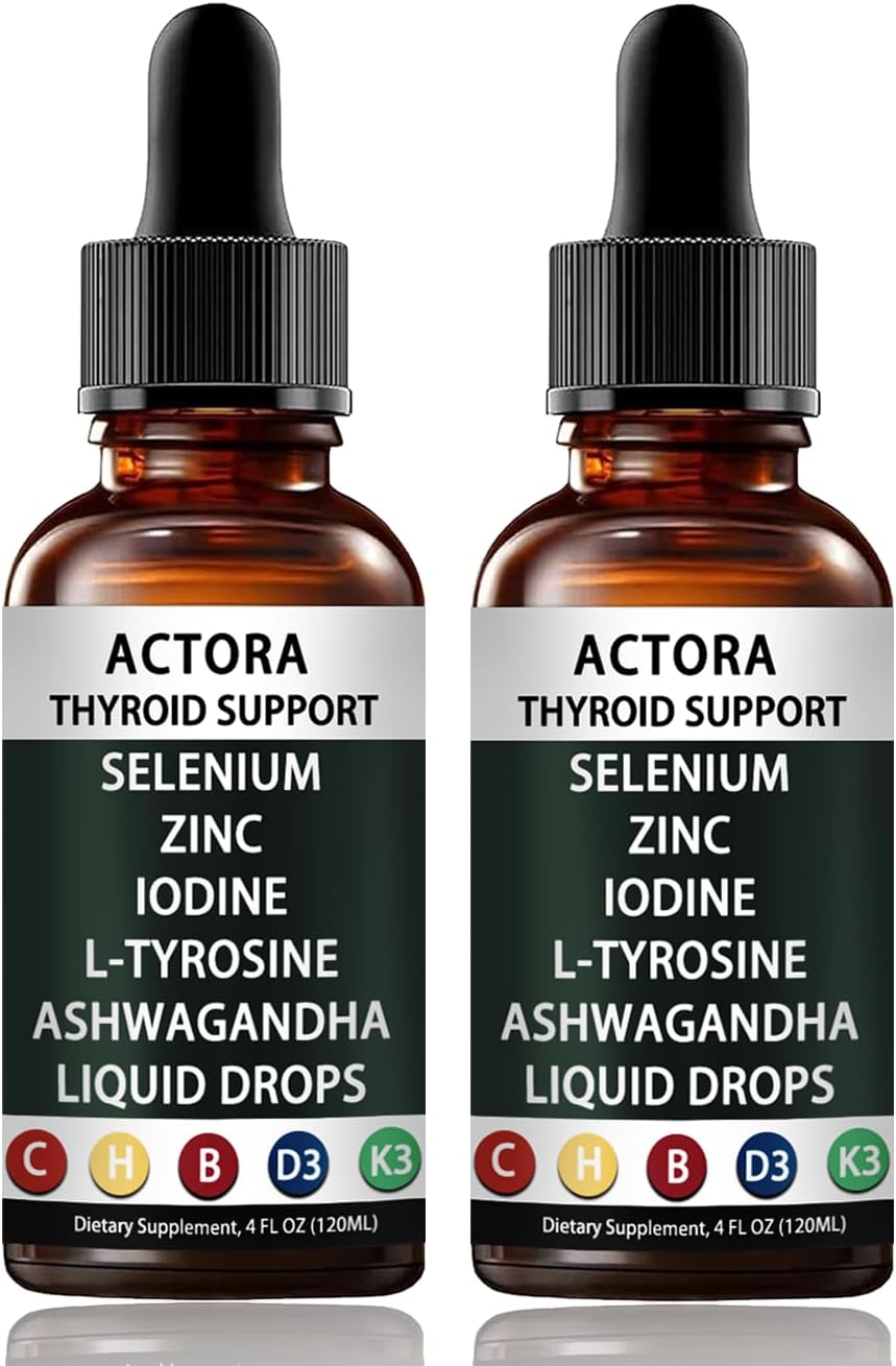 Actora Thyroid Support Drops with Selenium Zinc Iodine L-Tyrosine Ashwagandha Energy Supplement - 4 fl oz (2pcs)