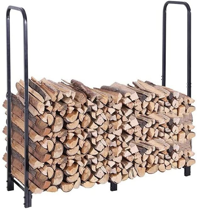 Heavy Duty Outdoor Firewood Rack with Metal Storage for Fireplace Tools(