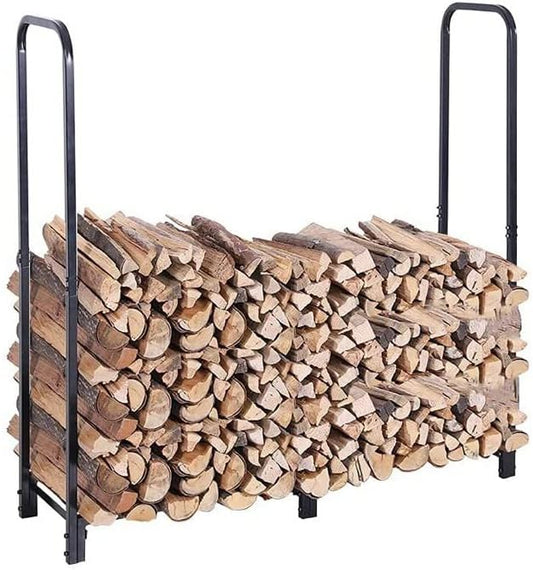 Heavy Duty Outdoor Firewood Rack with Metal Storage for Fireplace Tools(