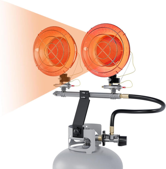 30000 Btu Outdoor Propane Heater Top, 2-Burner Portable Propane Tank Top Heaters, Double Tanks Tops Propanes Patio Heater with Tip-Over Protection and 3 Heating Modes