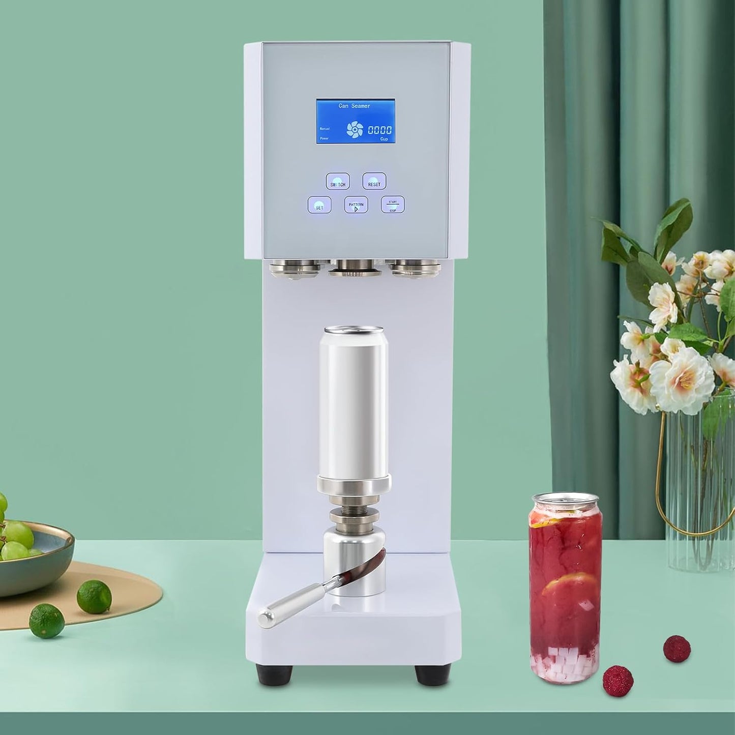 370W Commercial Can Sealer Machine - Semi-Auto Bottle/Cap Sealer for PET & Aluminum (2.17-2.87" Diameter) - 4-6 Sec Seal Speed - LED Counter - White