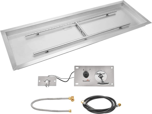 Stanbroil 48 x 14 inch Rectangle Fire Pit Kit with Spark Ignition, Drop-in Natural Gas Firepit Burner for DIY Fire Table Outside Patio Backyard Balcony, Natural Gas Version, 185,000 BTU Max