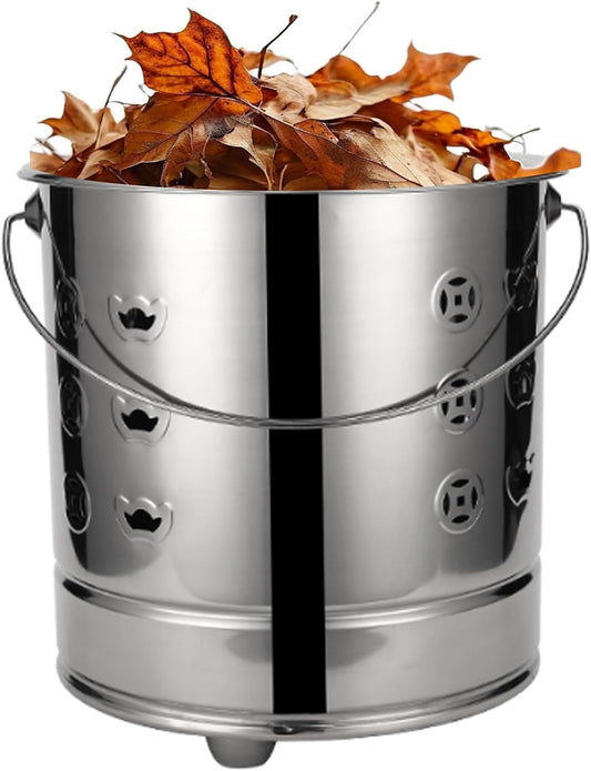 Trash Burning Containers, Burn Cage, with Lid and Three Support Points, Trash Burning Containers for Courtyard Home Outdoor, Burn-Resistant Stainless Steel, 27 * 27 * 29cm, Silver