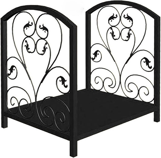 YWPYMX Indoor and Outdoor Wood Storage Rack, firewood Rack Stand 17.7 inches, Heavy Duty Log Rack Stand, Wrought Iron Wood Stacker. Black