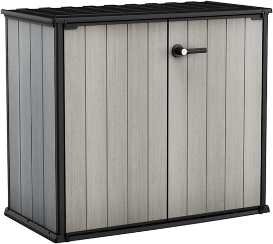 Keter Patio Store 4.6 x 4.0 ft. Resin Outdoor Storage Shed with Paintable and Drillable Walls for Customization-Perfect for Yard Tools and Pool Toys, Grey