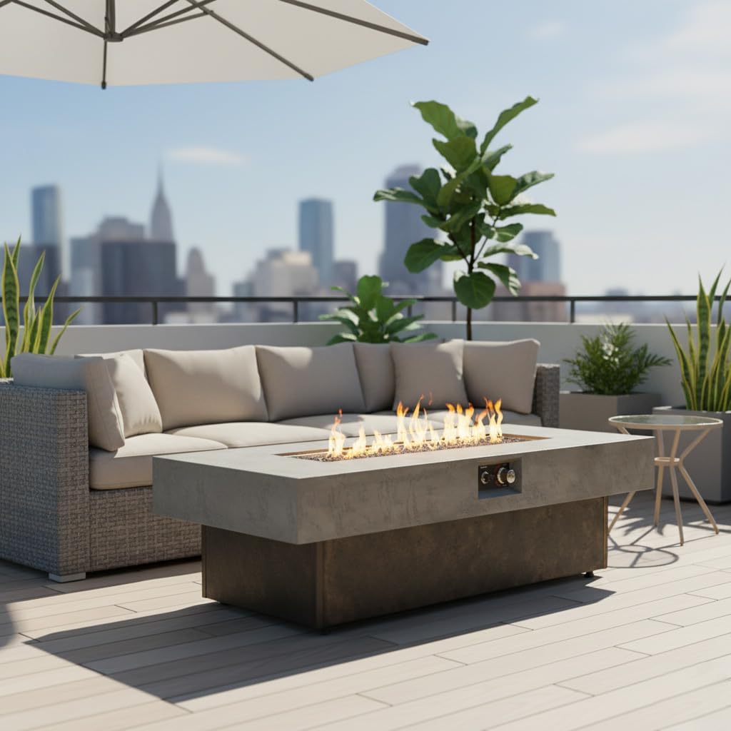 55"×23" Tabletop Propane Fire Pits,50000BTU Outdoor Firepit Table Suitable for Outdoor, Patio, Balcony,Three Height Adjust