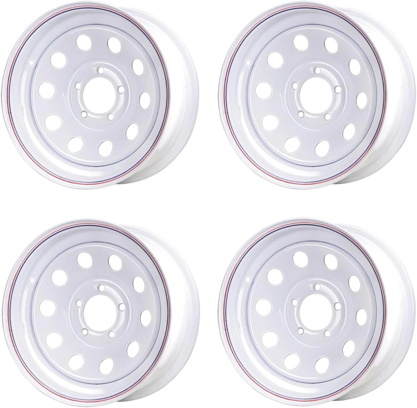 Premium Service 14x5.5 5 on 4.5 Modular Steel Trailer Wheel - White with Pin Stripes [4 Pack]